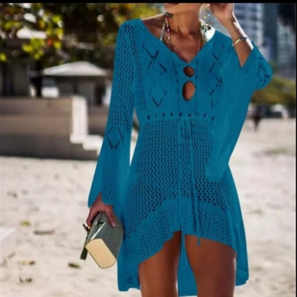 High Quality Crochet Knitted Beach Dress Blue - Picture 15 of 15